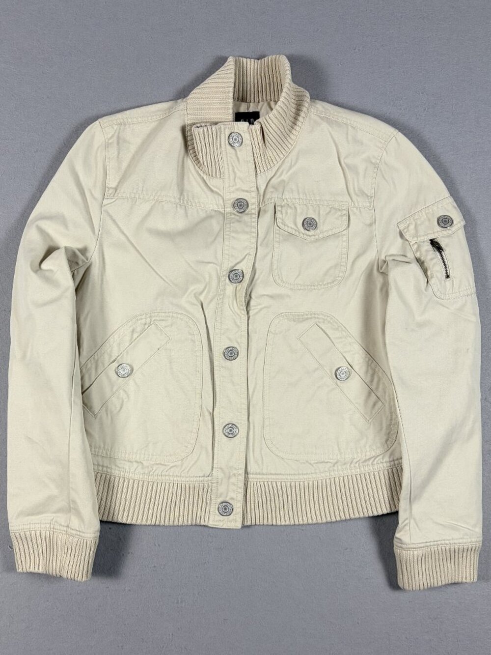 GAP Women’s Utility Jacket - Ribbed Collar, Button Front Cargo Pocket Jacket